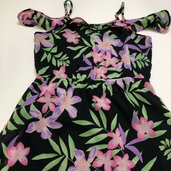 The Children's Place Black Tropical Floral Off The Shoulder High Low Dress XL 14 - Picture 5 of 8